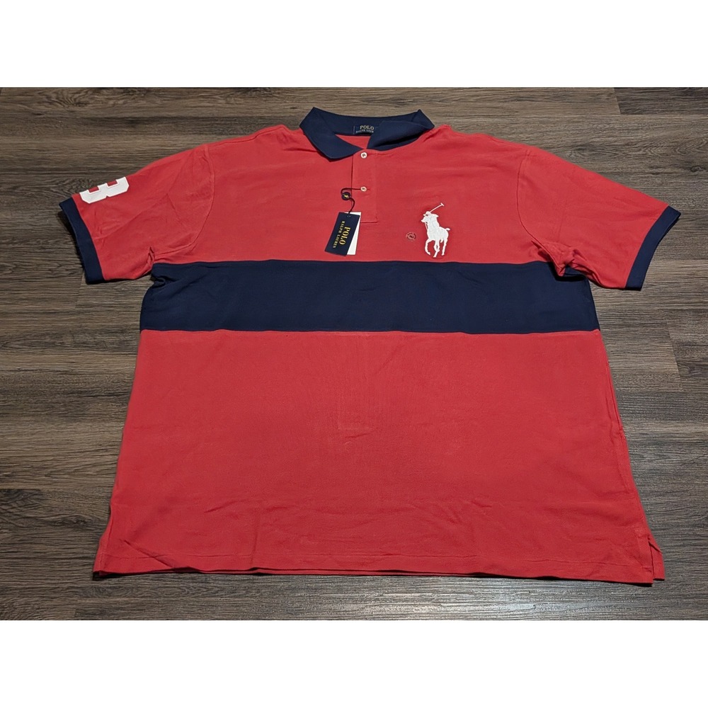 Polo Ralph Lauren Big Pony Shirt Mens 3XLT Red Navy Blue Stripe Cotton Polo